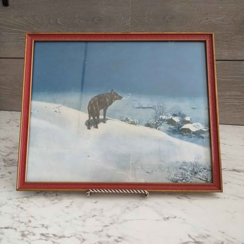 Vintage Framed The Lone Wolf by Alfred von Wierusz-Kowalski 1920s Print